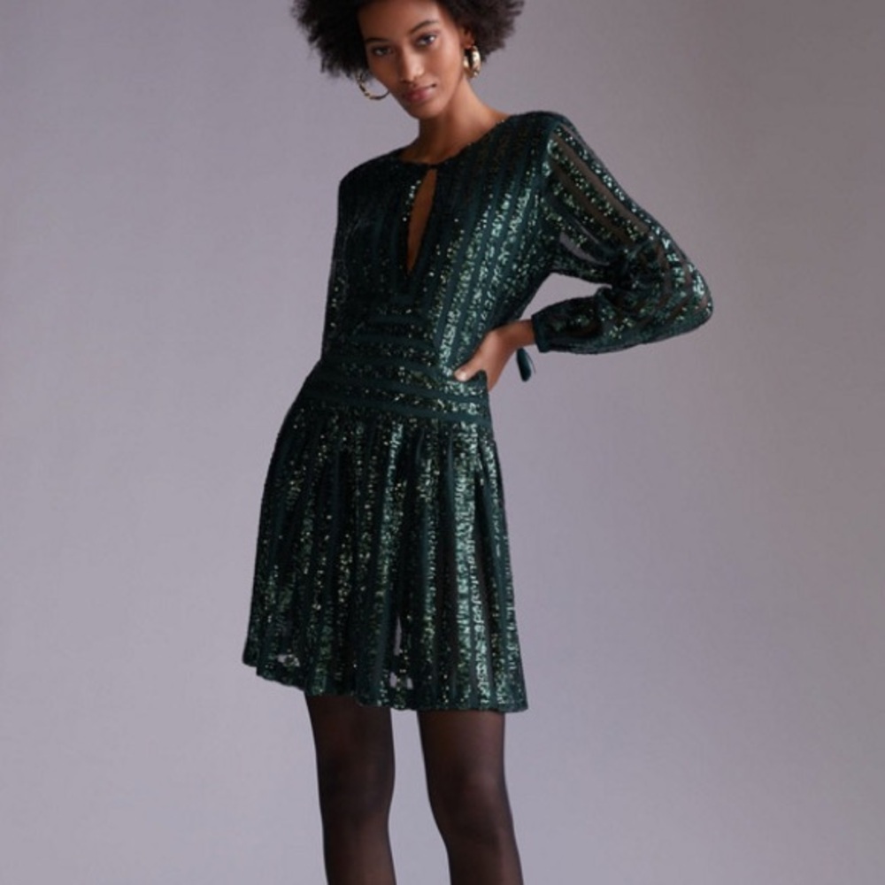Anthropologie Sequined Open-Back Mini Dress - Picture 2 of 12